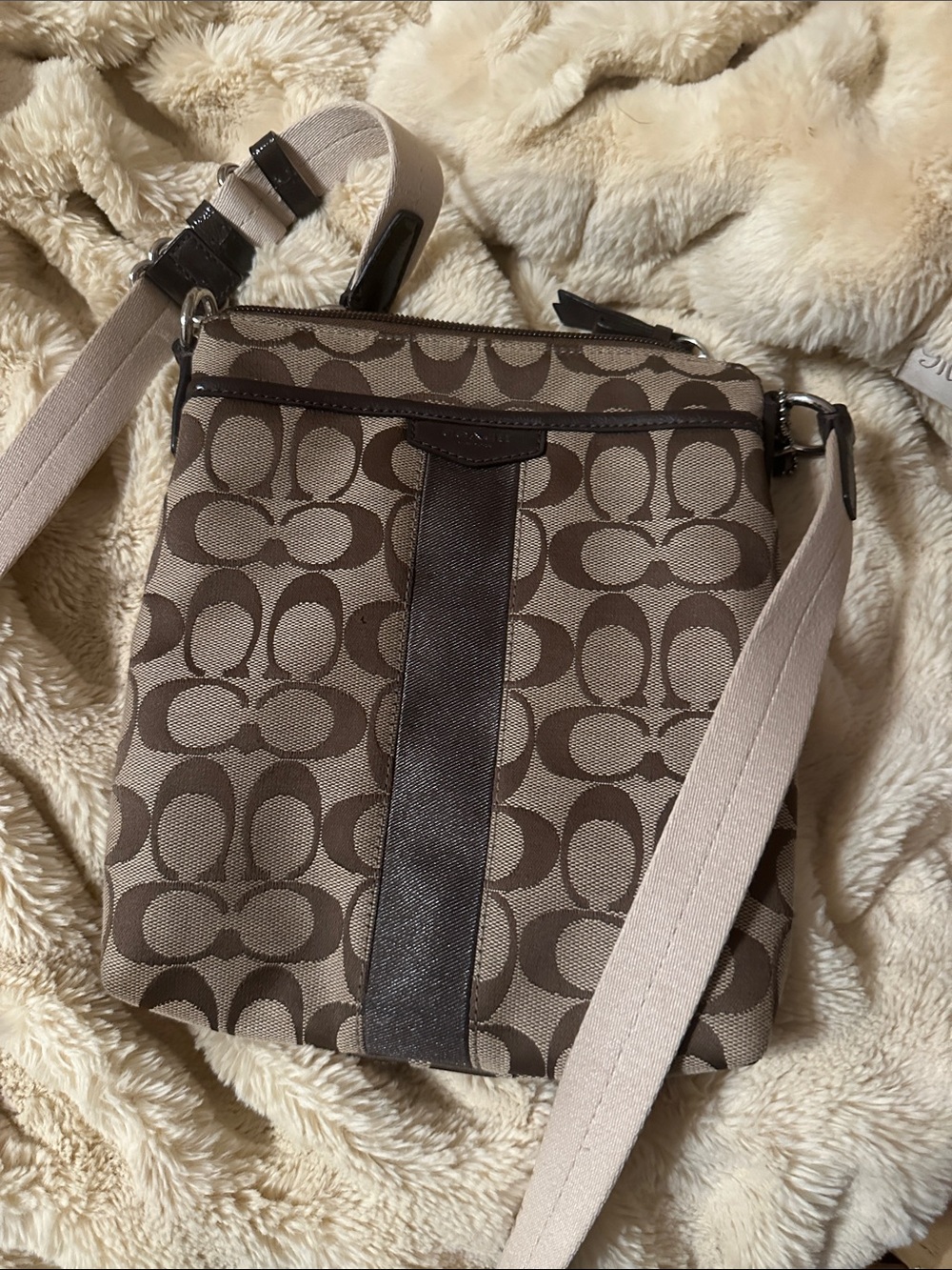 Coach Khaki and Brown Signature Crossbody Bag